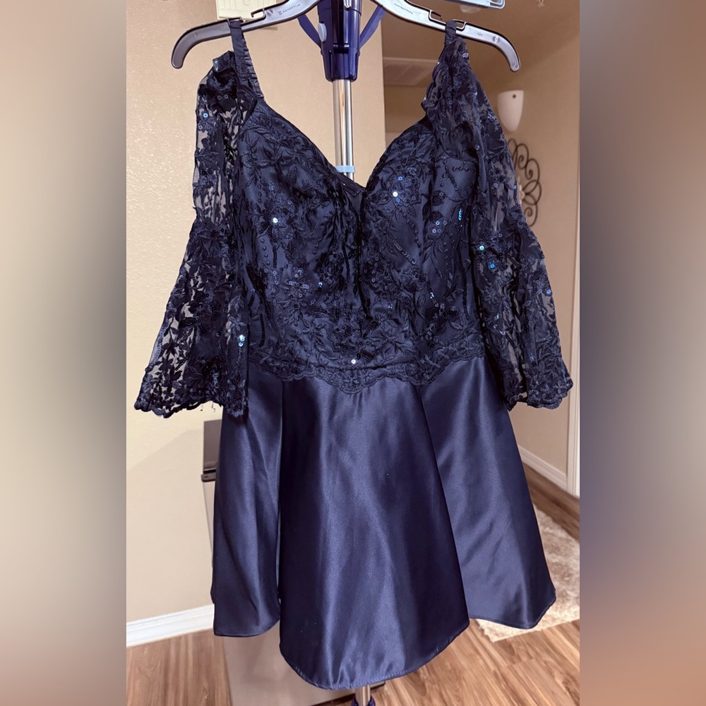 Mori Lee Navy Blue Lace Dress
